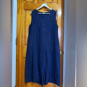 Navy Blue Linen Sleeveless Jumpsuit Wide leg Button Front.